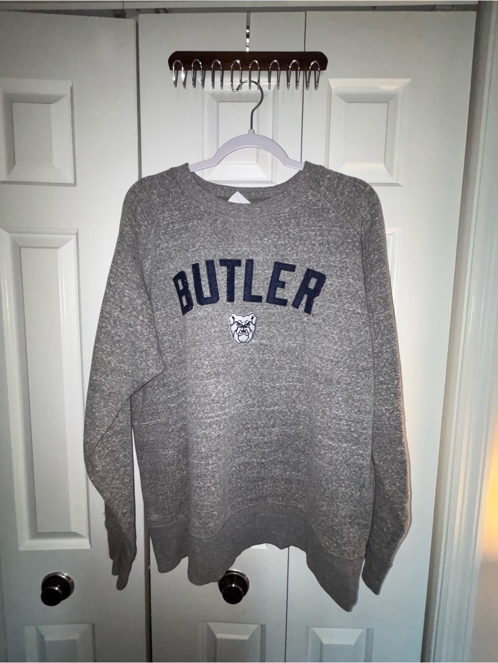 Champion Gray Crewneck Sweatshirt with Navy Butler Lettering